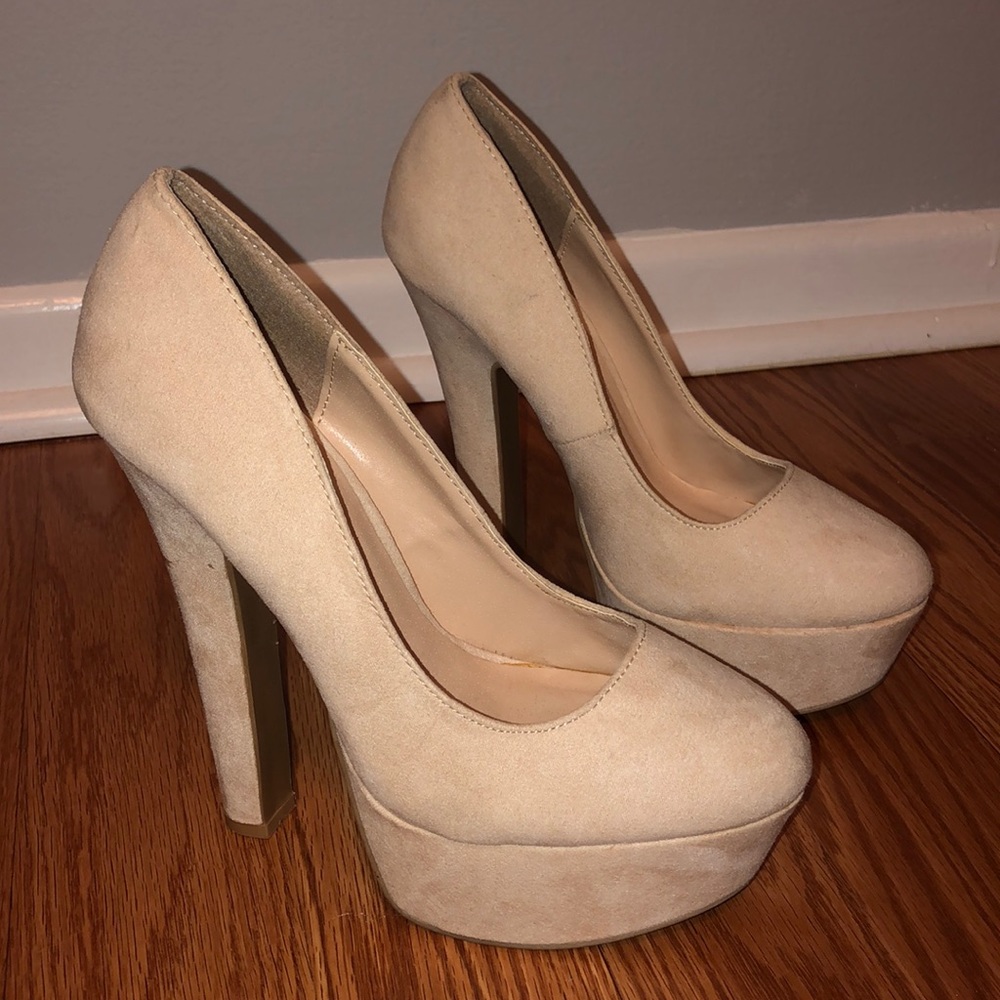 Charlotte Russe Cream Suede Block Heels / Pumps
